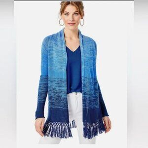 Lilly Pulitzer Tatum Ombre Blue Fringe Open Cardigan Blue Thistle L